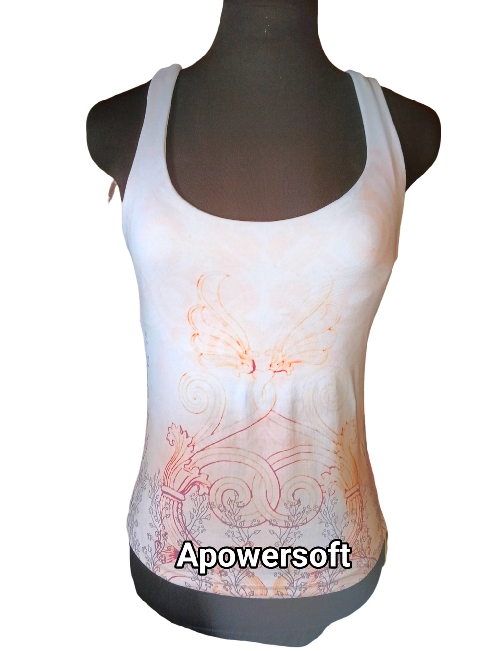 Peach Cream Scroll Print Shelf Bra Tank Size Small